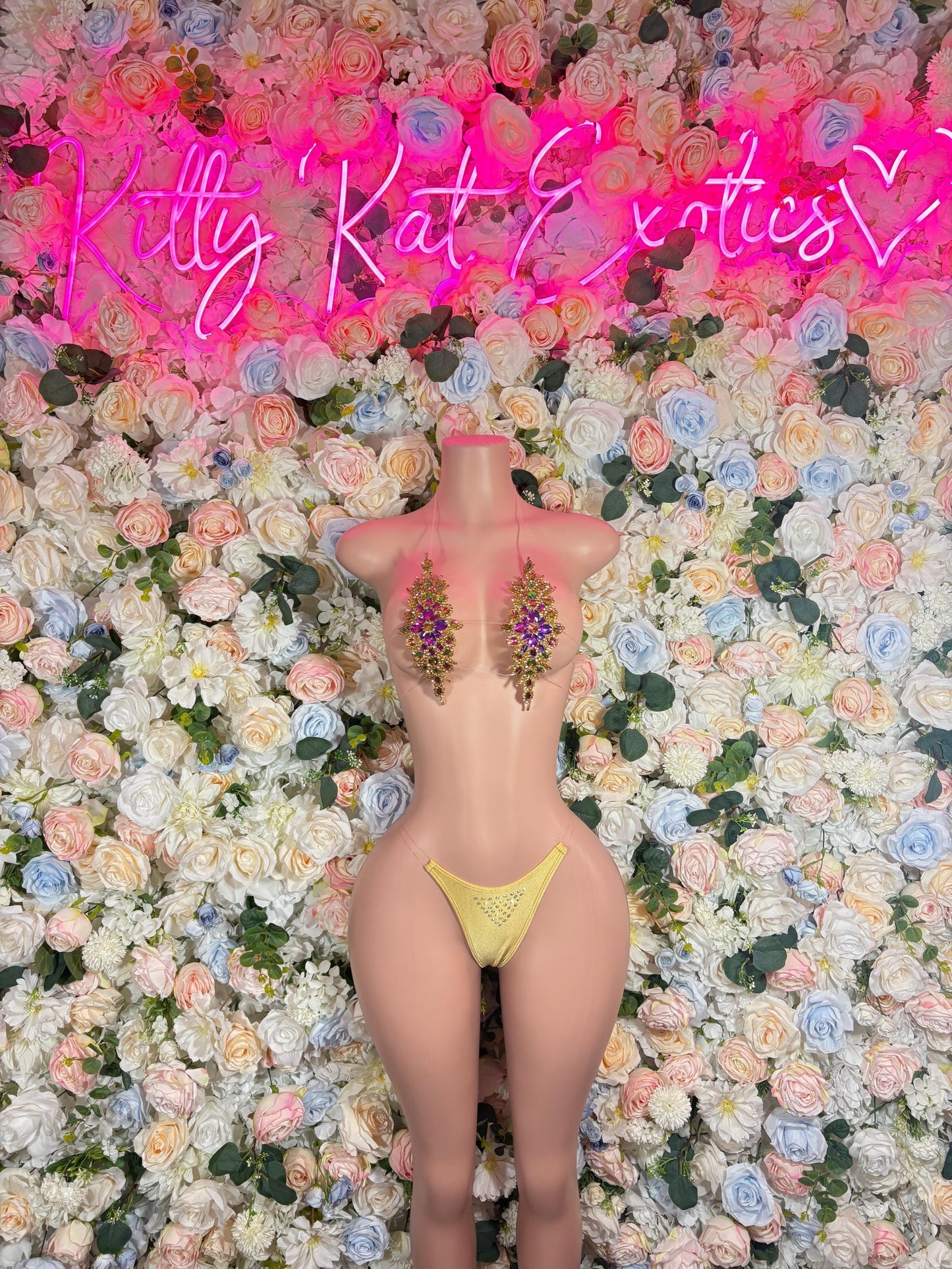 Festival Clothing Gold Rhinestone Bikini Set - Sparkly Crystal Two Piece Swimsuit Festival Rave Dancewear Costume Exotic Outfit