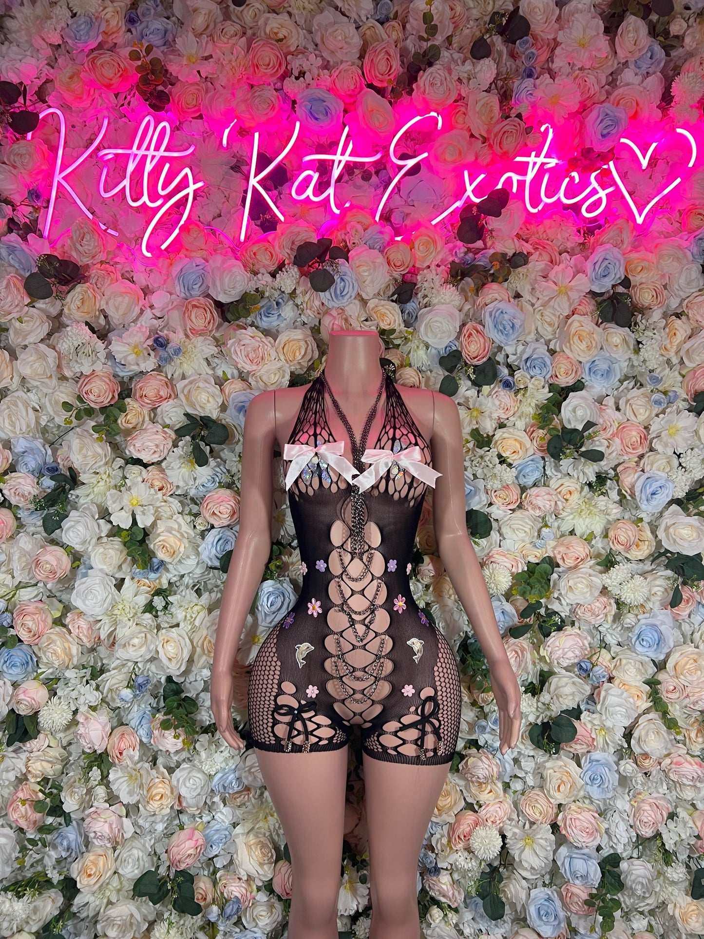 Festival Fishnet Bodysuit Exotic Dancewear One-Piece Black Custom Rave Outfit | Festival wear