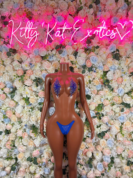Exotic Dancewear Blue Rhinestone Bikini Set - Sparkly Crystal Two Piece Swimsuit Festival Rave Dancewear Costume Exotic Outfit