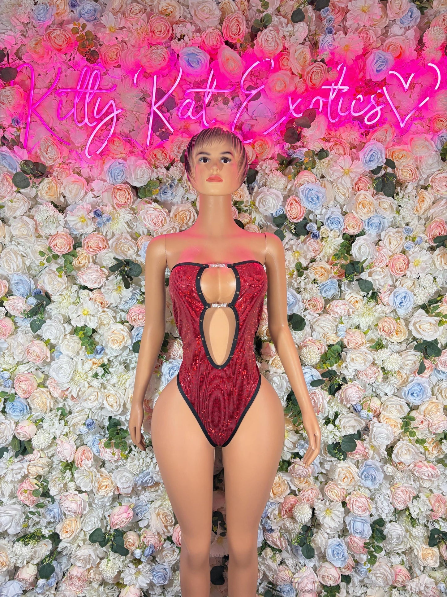 Festival Clothing Exotic Dancewear One Piece Red Bodysuit Festival wear Ravewear Sexy Dancewear