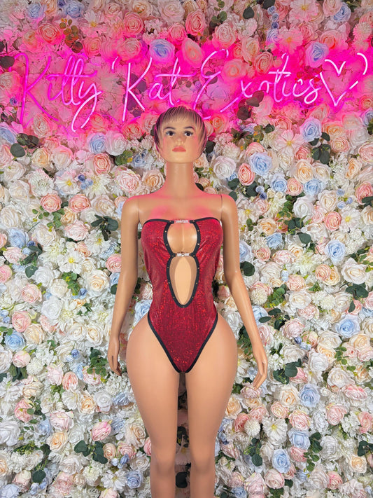 Festival Clothing Exotic Dancewear One Piece Red Bodysuit Festival wear Ravewear Sexy Dancewear