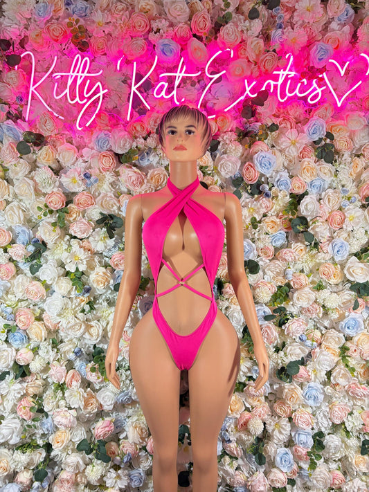 Festival Clothing One-Piece Hot Pink Bodysuit   Bartender  | Exotic Dancewear Festival wear