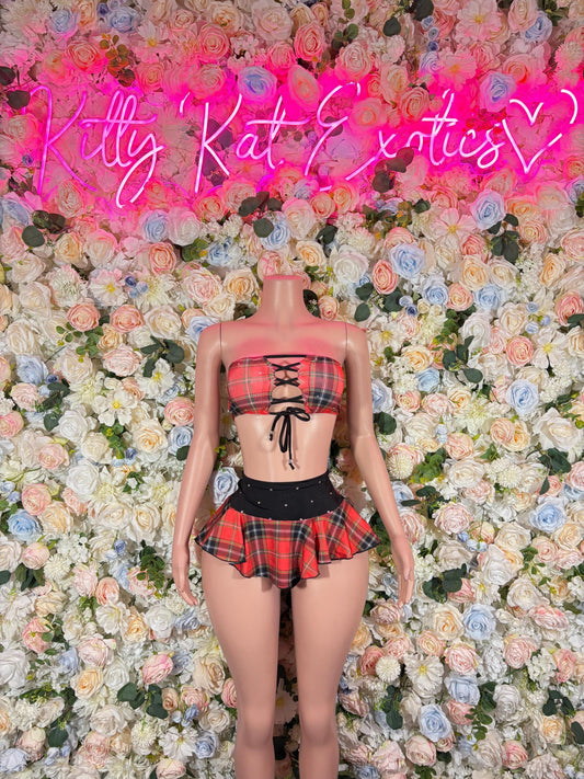 Cosplay Two-Piece Plaid Skirt Set  School Girl  Sexy Bartender  | Rave Wear Festival wear Role Play Costume