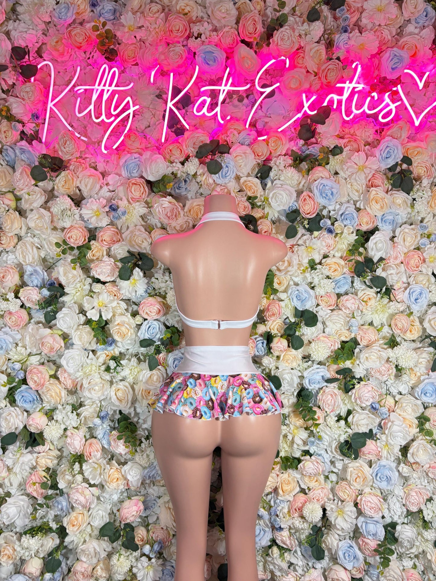 Cosplay Two-Piece Donut Skirt Set  School Girl  Sexy Bartender  | Rave Wear Festival wear Role Play Costume