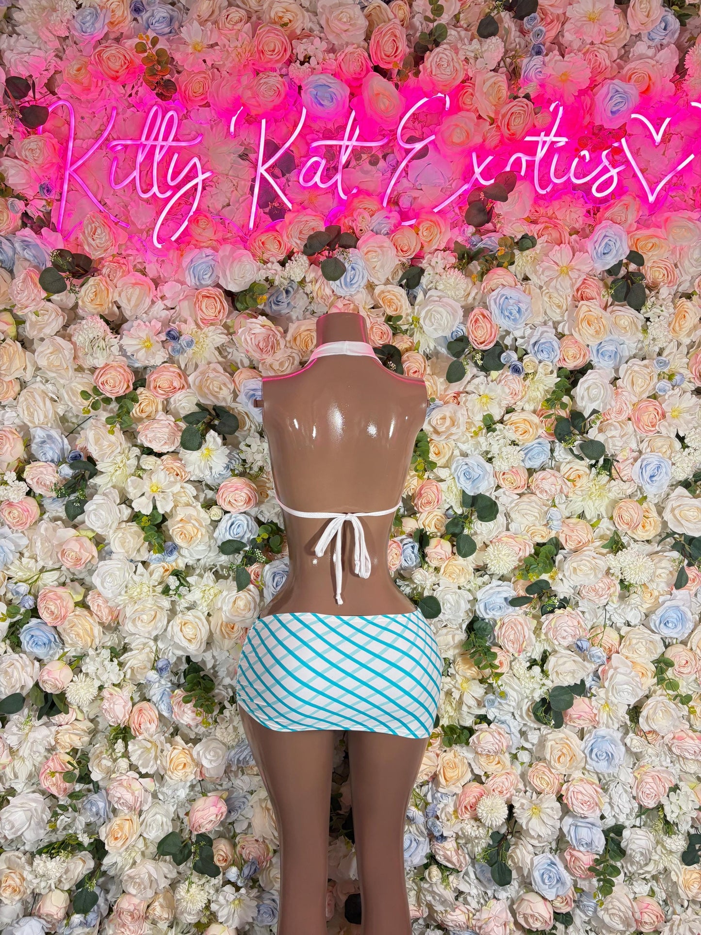 Exotic Dancewear Two-Piece Blue Skirt Set School Girl  Sexy Bartender  | Rave Wear Festival wear Role Play Costume