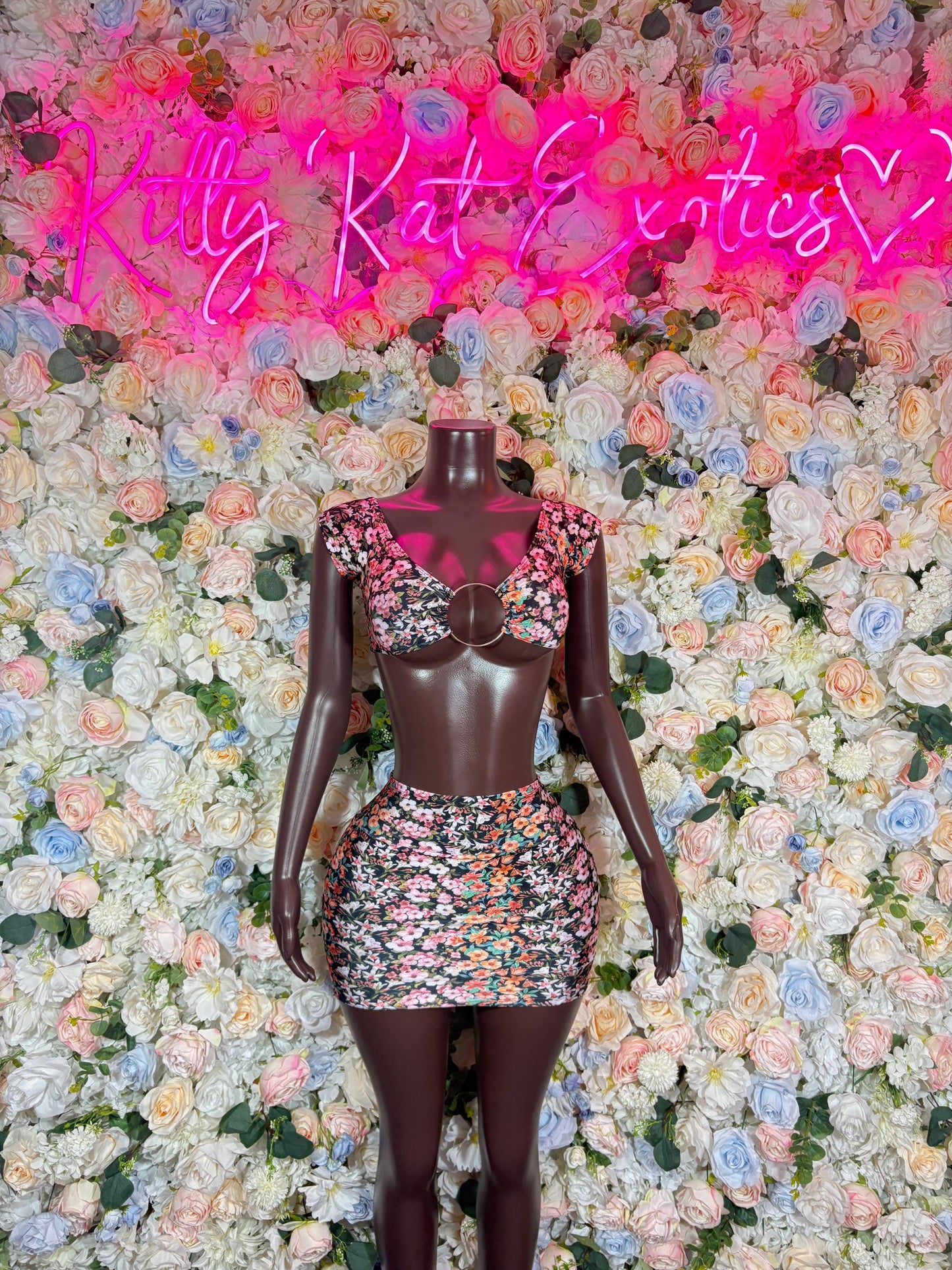 Exotic Dancewear - Womens Floral Two Piece Skirt Bartender  Ravewear Festival