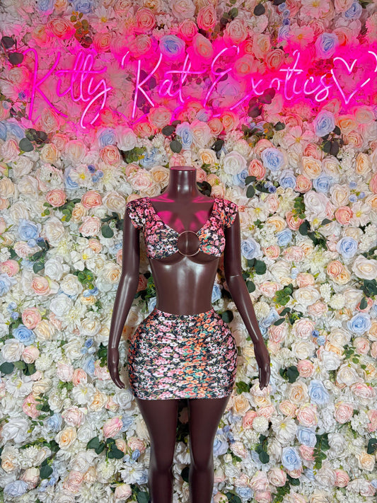 Exotic Dancewear - Womens Floral Two Piece Skirt Bartender  Ravewear Festival