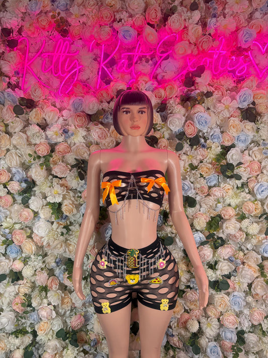 Exotic Dancewear Custom Black Fishnet Bodysuit: Rave Wear, Festival wear