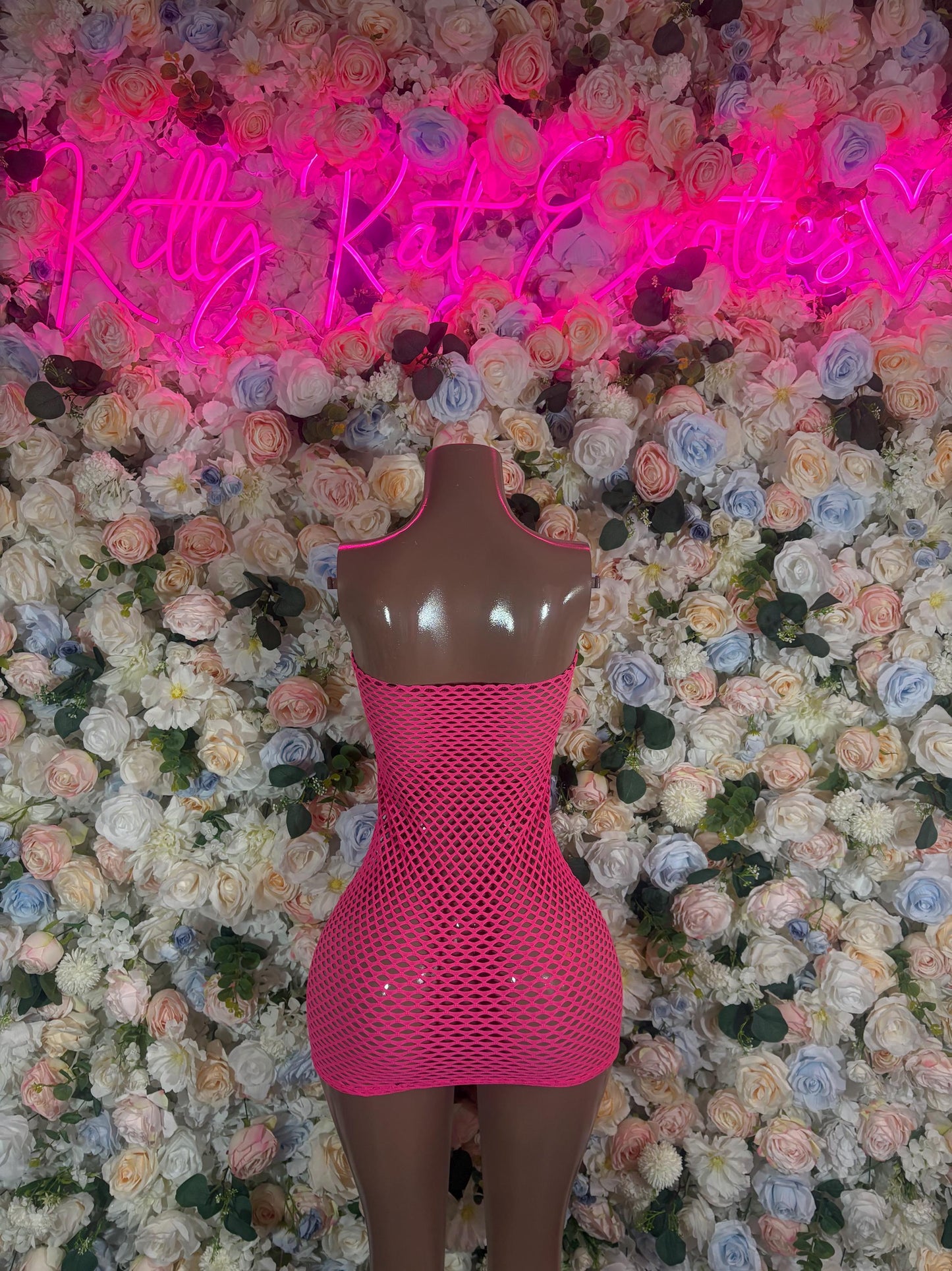 Pink Fishnet Rave Bodysuit: Exotic Dancewear, Festival Outfit