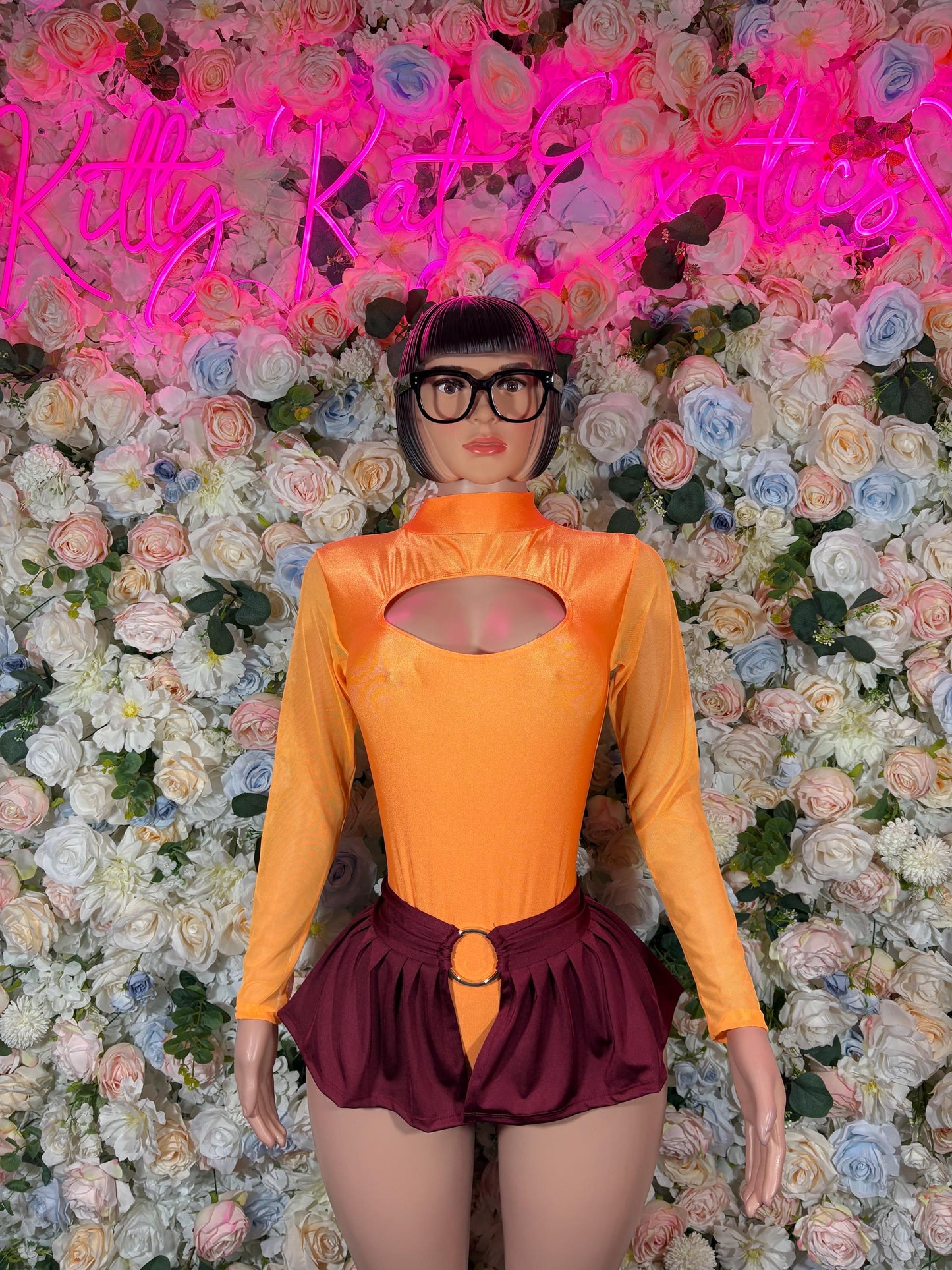 Halloween Velma Costume for Women-  Halloween Outfit Orange Turtleneck & Red Skirt Adult Cartoon Character Cosplay