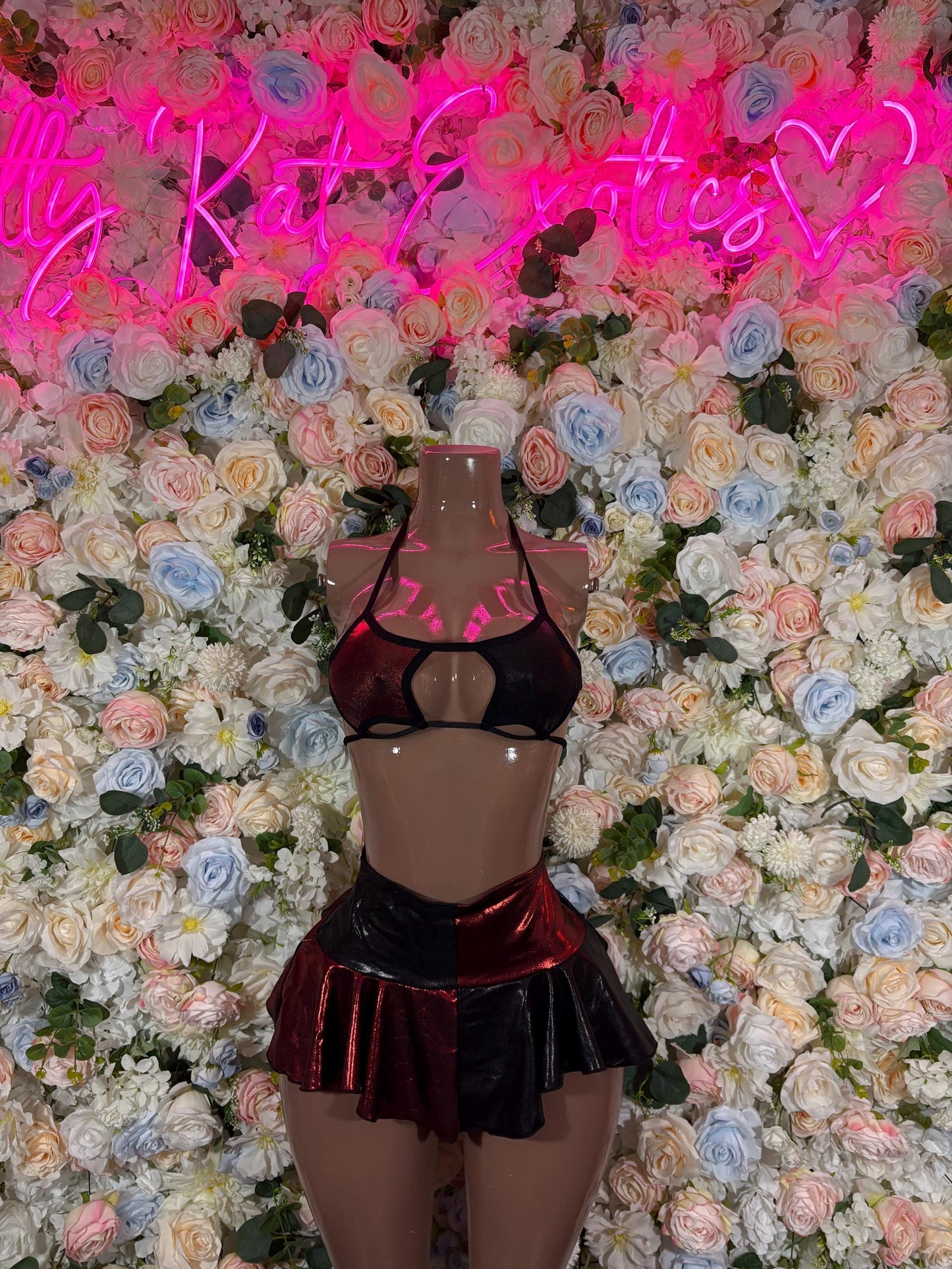 Bottlegirl Harley Quinn Two Piece Skirt Set Costume With Womens Rave Outfit, Bottle Girl Bartender Cosplay