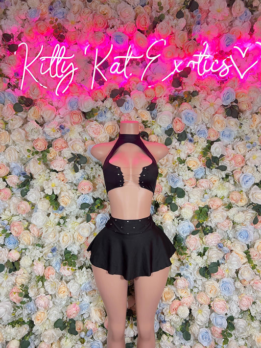 Bartender Two Piece Skirt Set Black  Bottlegirl Ravewear Festival wear
