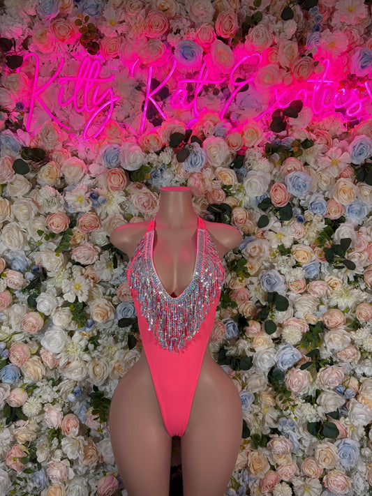 Festival Clothing One-Piece Coral Bodysuit  Bartender  | Exotic Dancewear Festival wear Rave Outfit