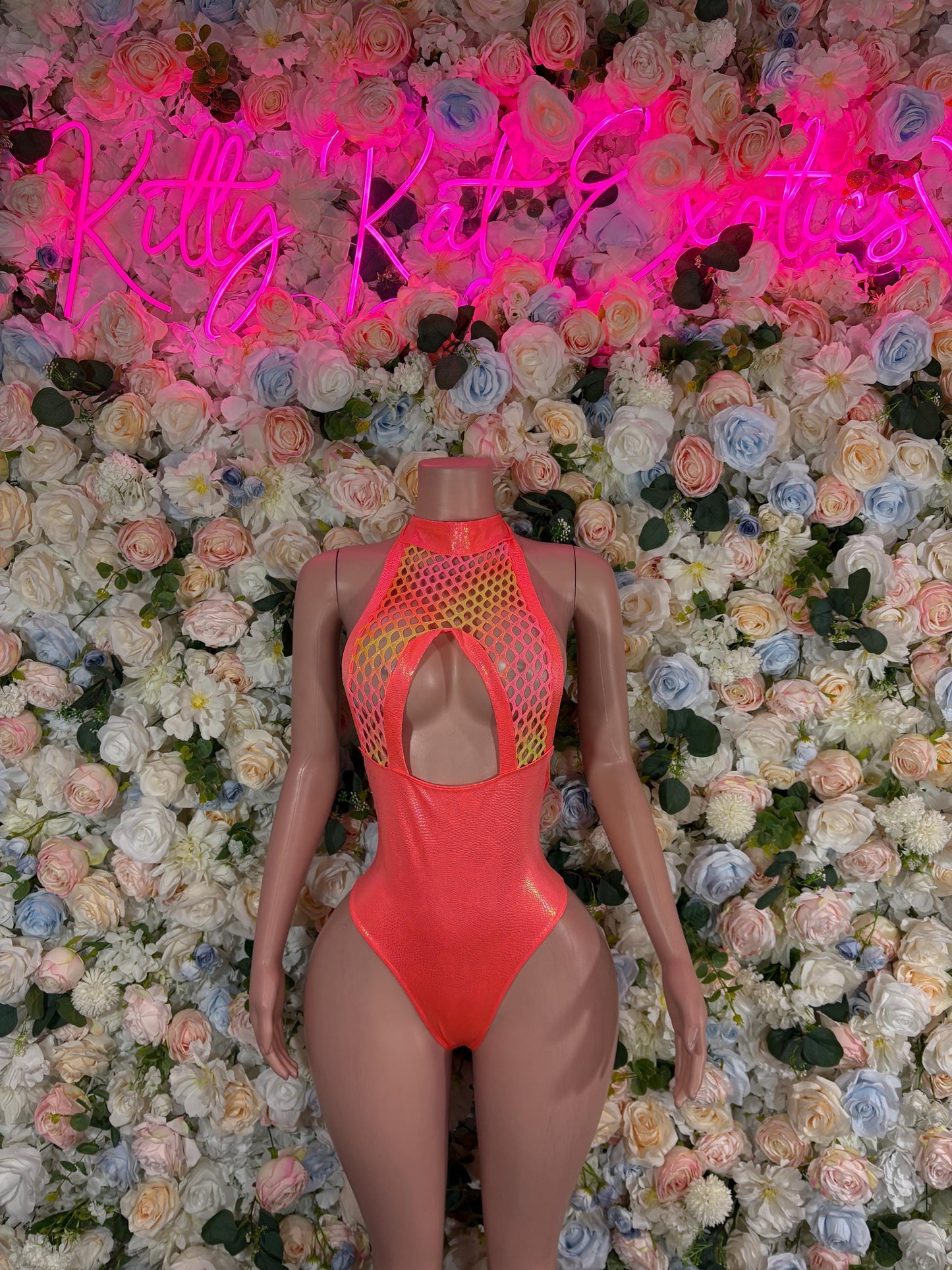 Rave Outfit One-Piece Coral Bodysuit  Bartender  | Exotic Dancewear Festival wear