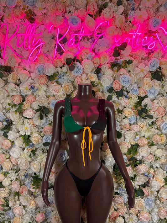 Jamaica Flag Two-Piece Bikini  Carnival Festival Outfit, Beachwear Swimsuit, Rave & Dancewear Costume