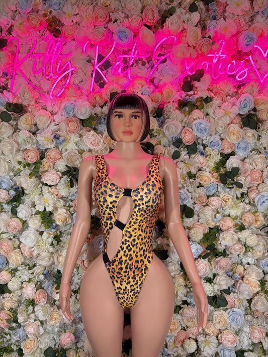 Festival Clothing One Piece Leopard Bodysuit  Sexy Rave Outfit for Parties Animal Print Clubwear Exotic Dancewear
