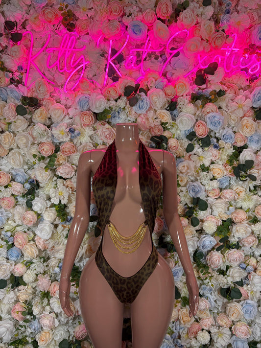 Festival Clothing One Piece Leopard Bodysuit  Sexy Rave Outfit for Parties Animal Print Clubwear Exotic Dancewear