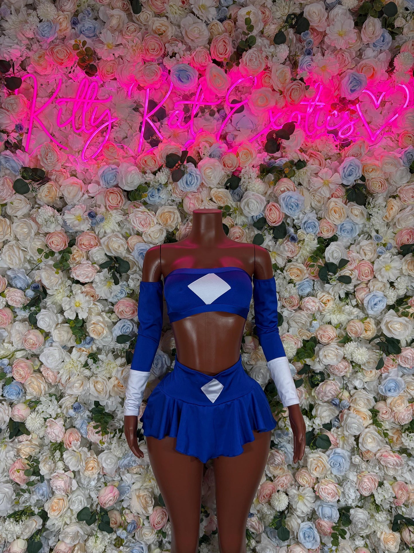 Halloween Costume Power Ranger Two Piece Blue With Sleeves for Women, Bottlegirl Bartender Outfit, Cosplay