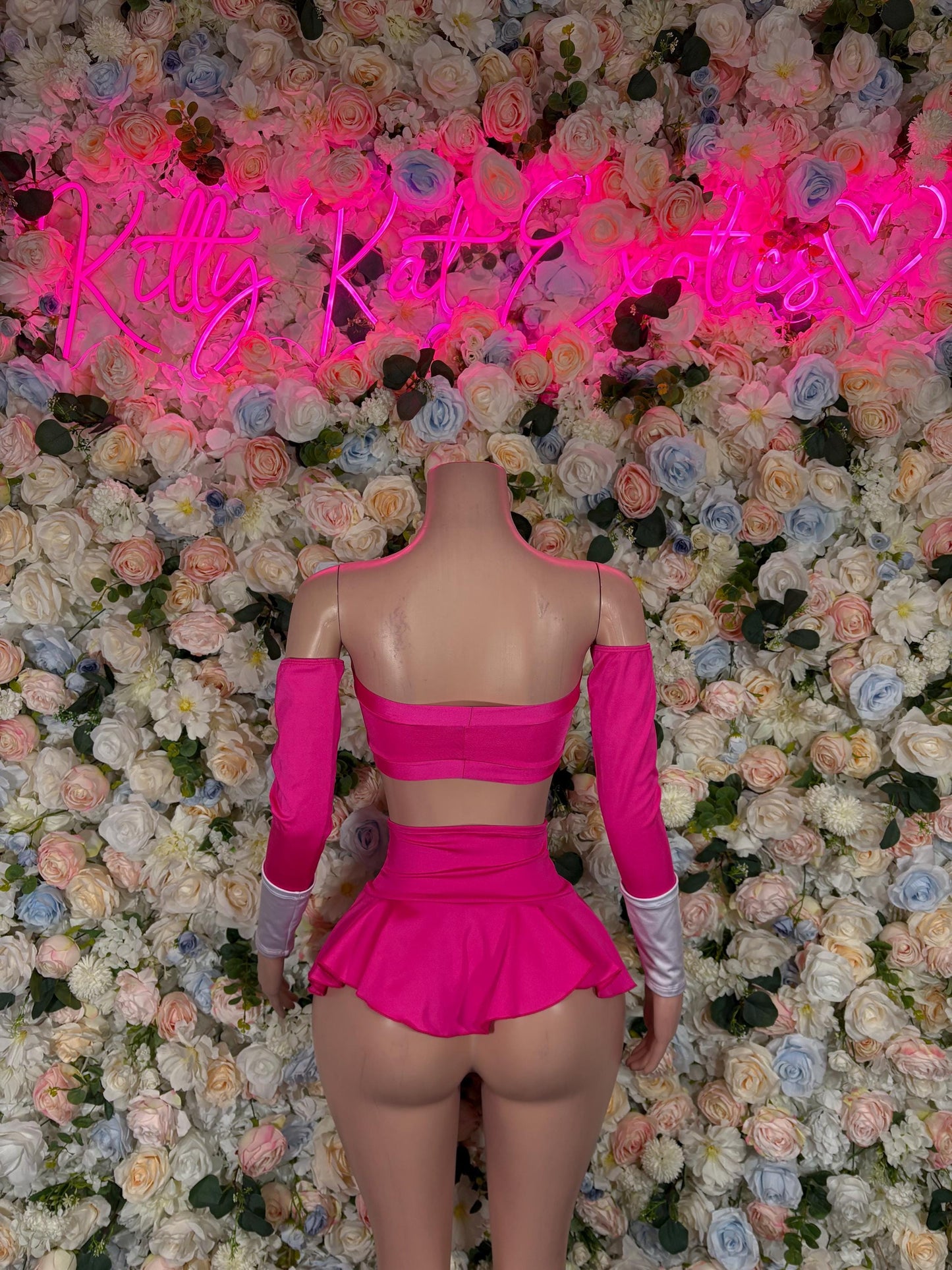 Halloween Costume Power Ranger Two Piece Pink With Sleeves for Women, Bottlegirl Bartender Outfit, Cosplay