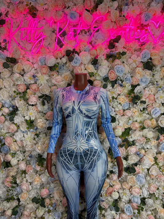 Halloween Costume Shattered Glass Catsuit, Festival Outfit , Sheer Catsuit, Tribal Rave Clothing, Psychedelic Mesh Costume, Rave Outfit