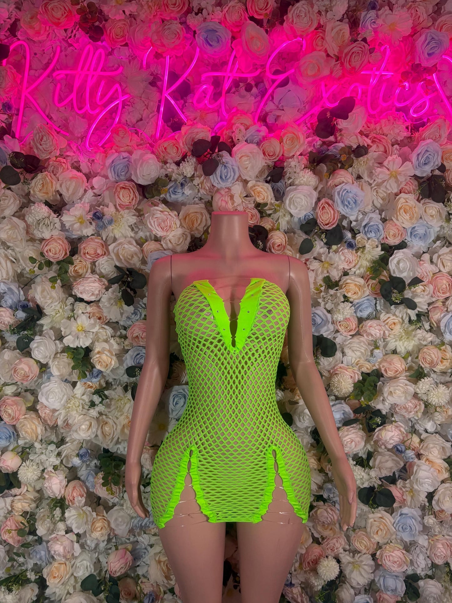 Neon Green Fishnet Bodysuit: Rave Outfit, Exotic Dancewear