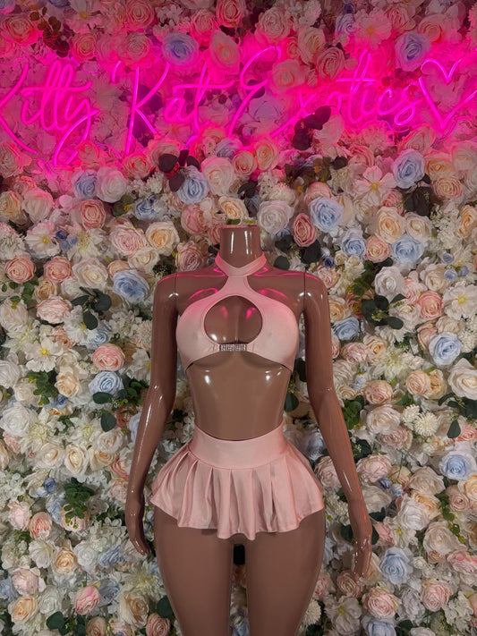 Rave Outfit Two Piece Pink Skirt Set  Exotic Dancewear, Clubwear, EDC Outfit, Stripper Costume