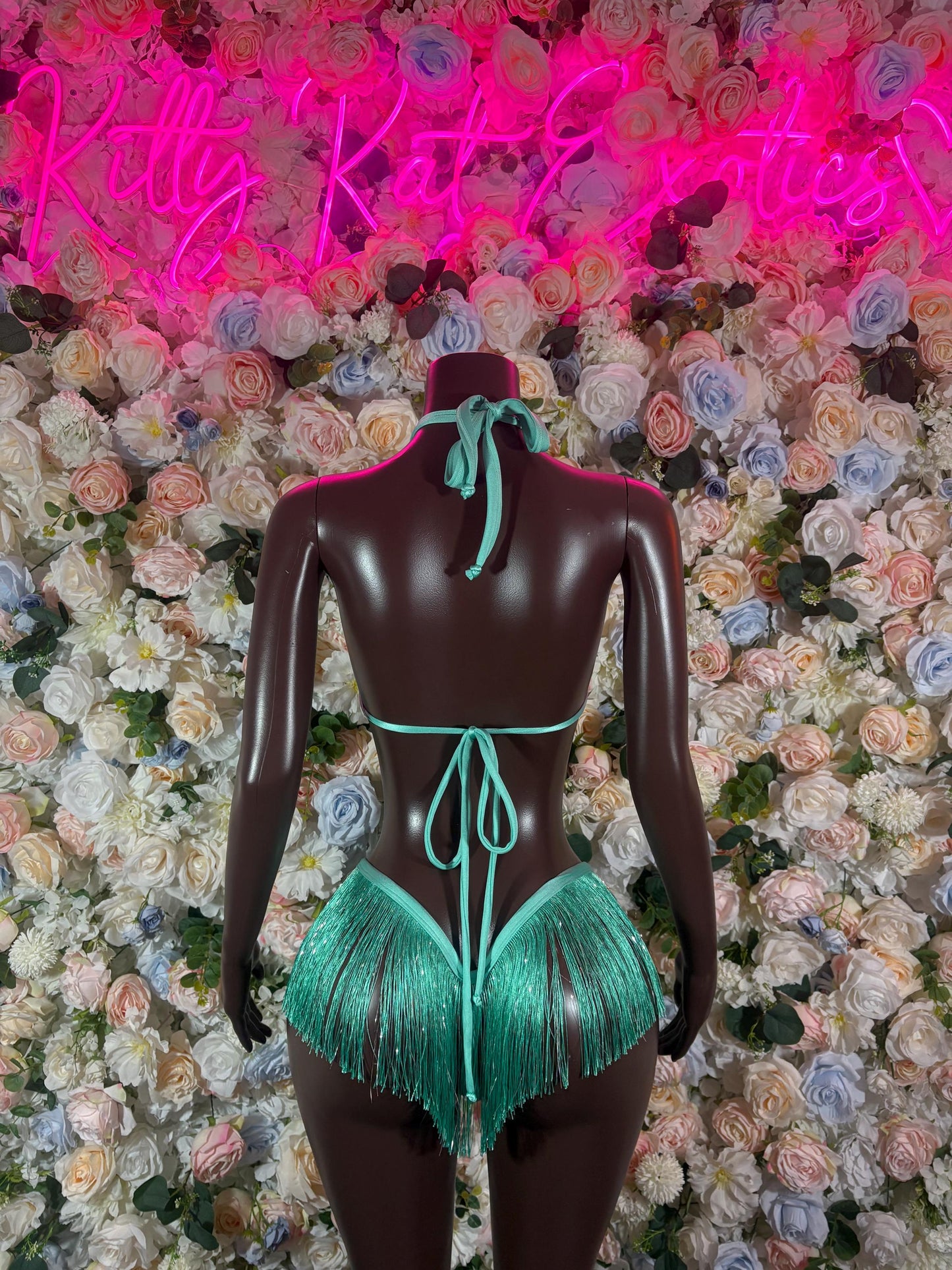 Rave Outfit Two Piece Turquoise Fringe Dancewear Ravewear Exoticwear