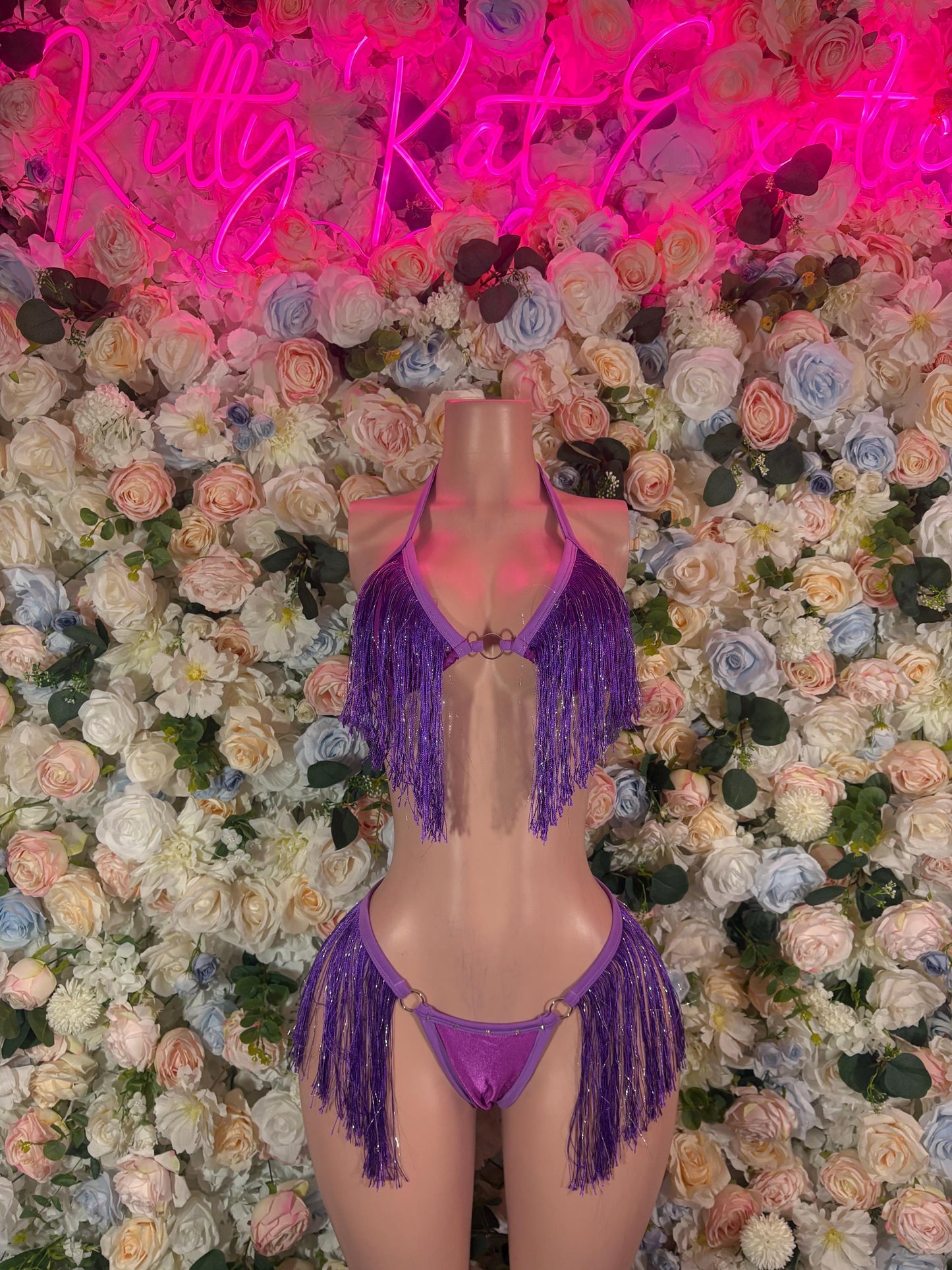 Festival Clothing Two Piece Purple  Fringe Dancewear Ravewear Exoticwear