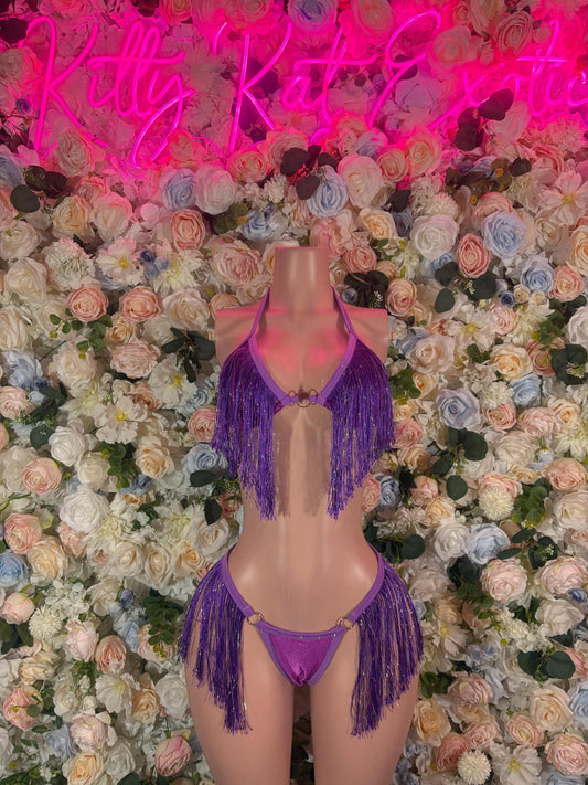 Festival Clothing Two Piece Purple  Fringe Dancewear Ravewear Exoticwear