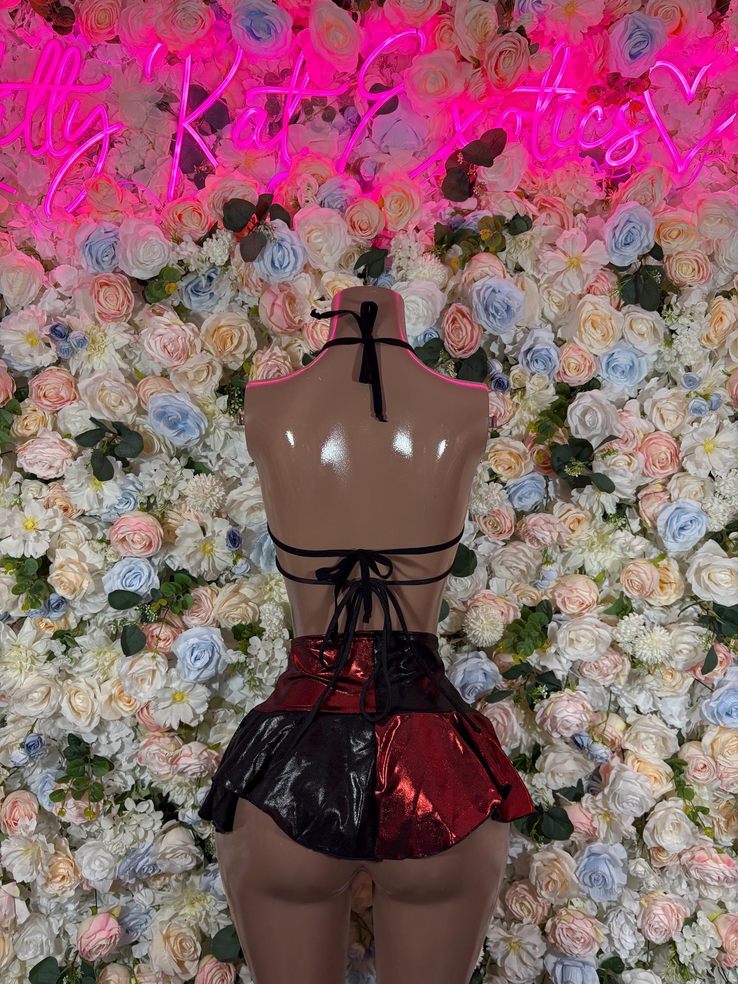 Bottlegirl Harley Quinn Two Piece Skirt Set Costume With Womens Rave Outfit, Bottle Girl Bartender Cosplay