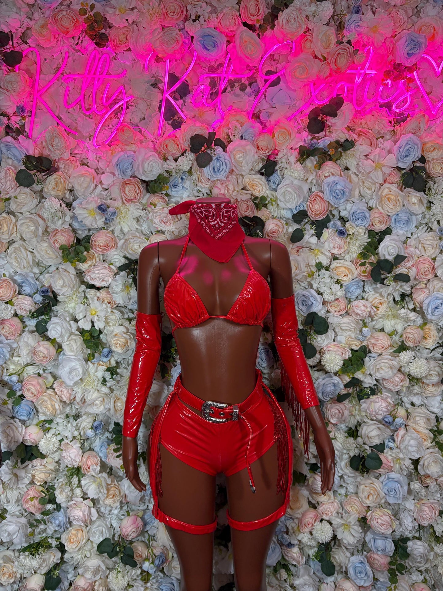 Red Biker Chick Halloween Costume: Bartender Cosplay Outfit