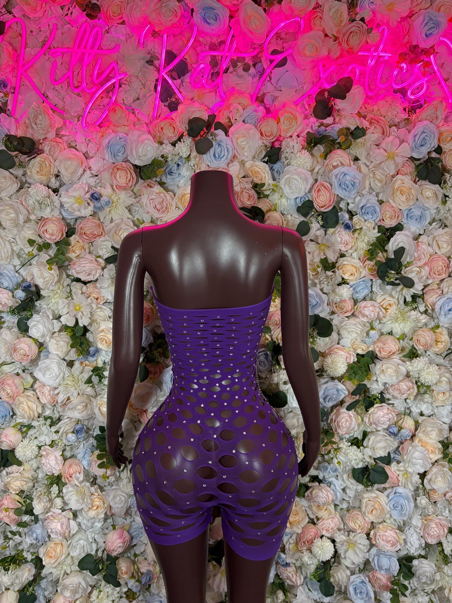 Festival Clothing One Piece Fishnet Purple Bodysuit Dancewear