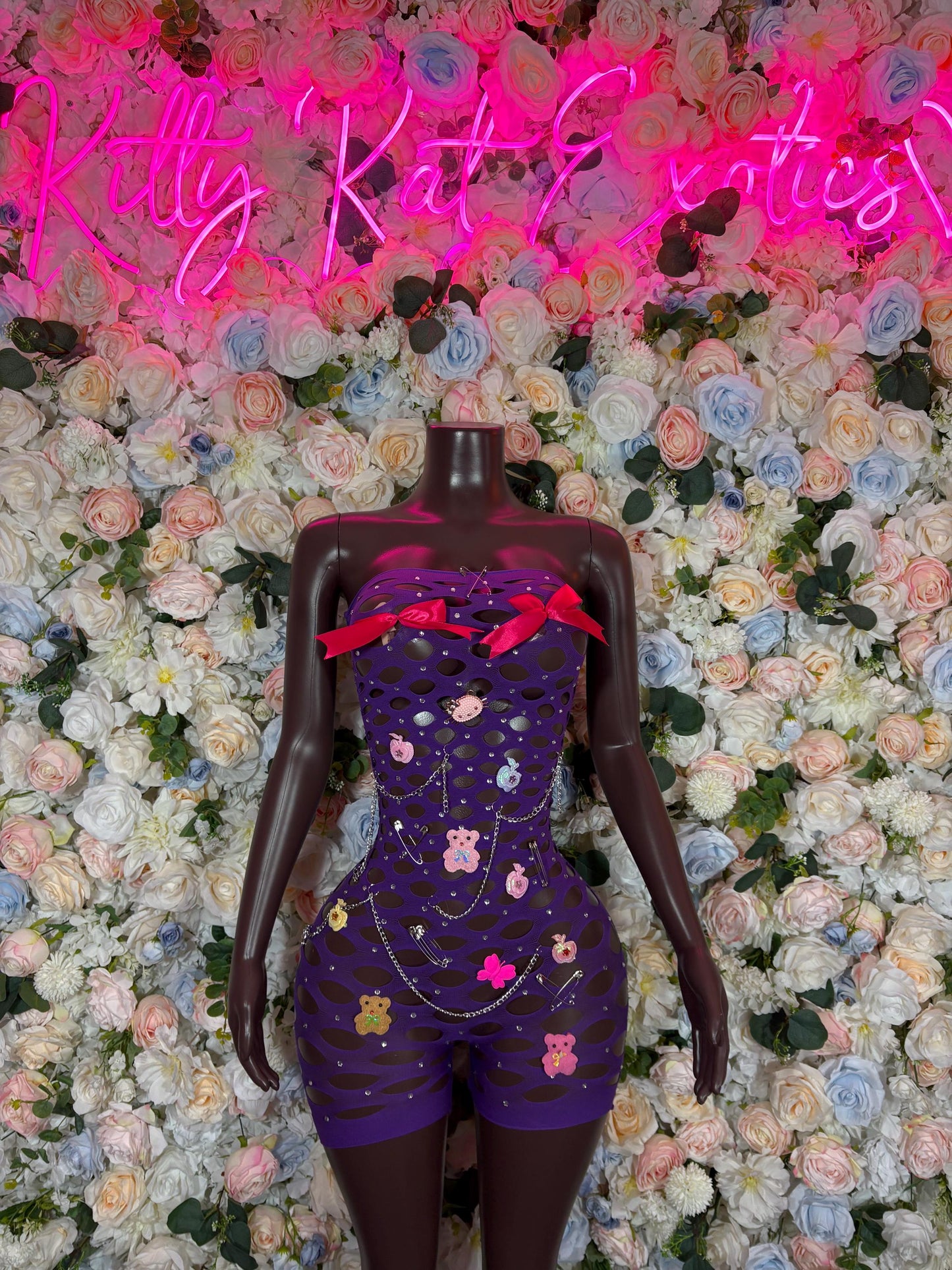 Festival Clothing One Piece Fishnet Purple Bodysuit Dancewear