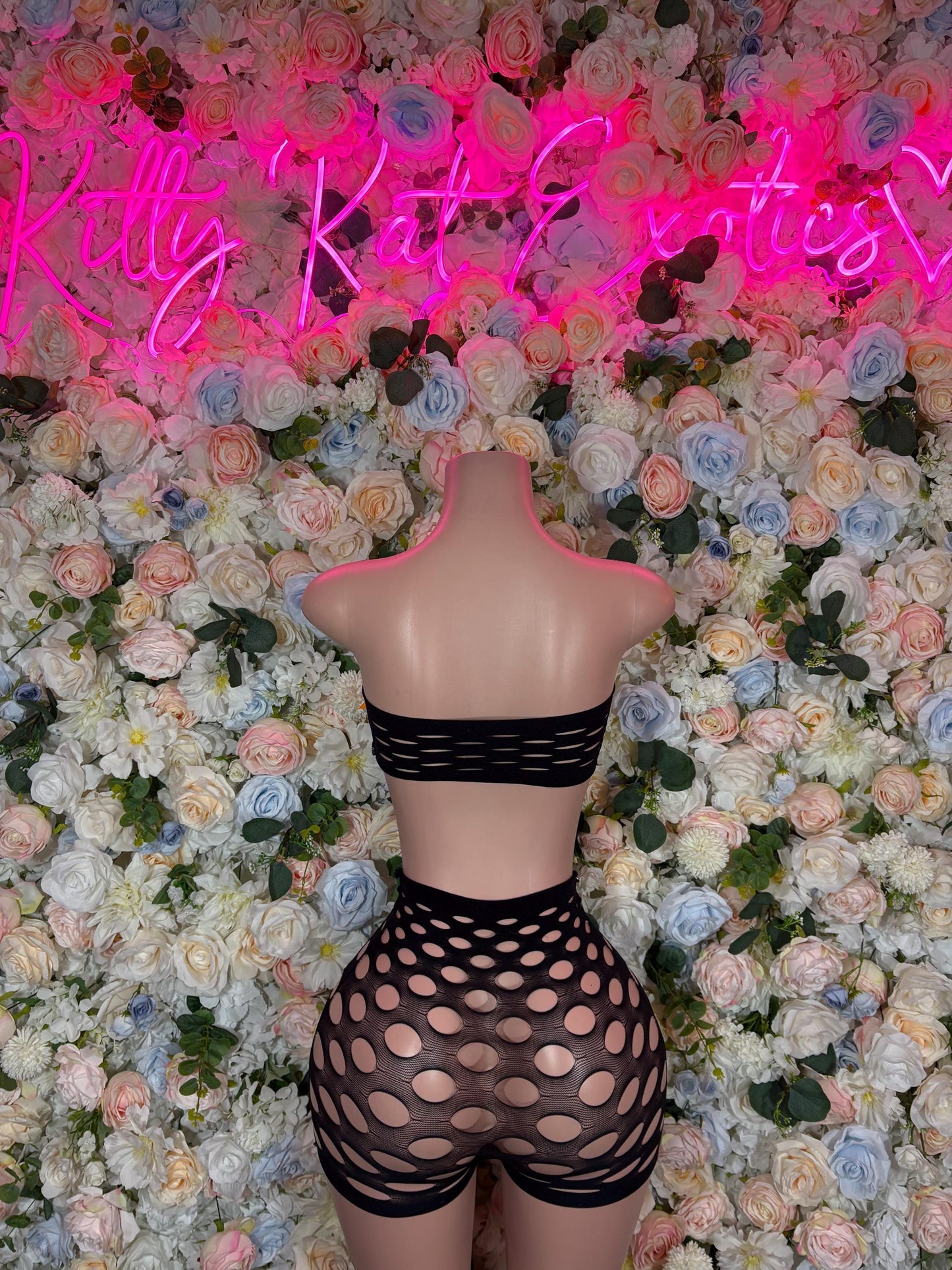 Festival Clothing Two Piece Fishnet Pink Bodysuit Dancewear