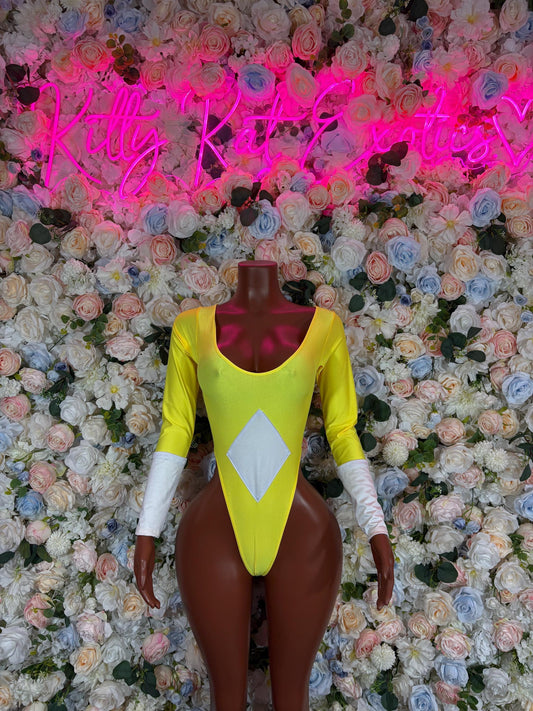 Halloween Power Ranger Sexy costume yellow Bodysuit for Women, Bottlegirl Bartender Outfit, Cosplay
