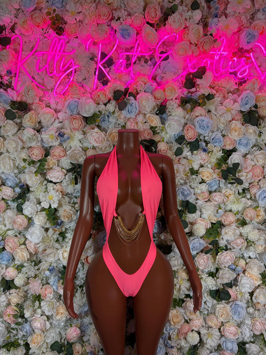 Festival Clothing One-Piece Coral Bodysuit  Bartender  | Exotic Dancewear Festival wear Rave Outfit