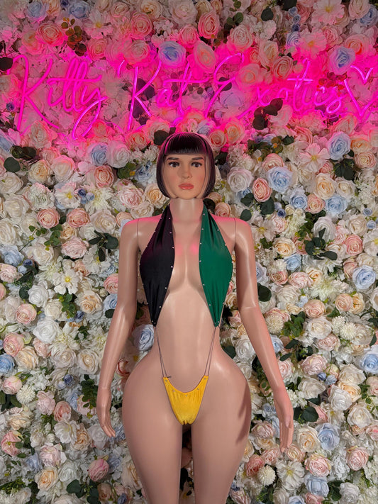 Jamaica Flag One-Piece Bodysuit  Carnival Festival Outfit, Beachwear Swimsuit, Rave & Dancewear Costume