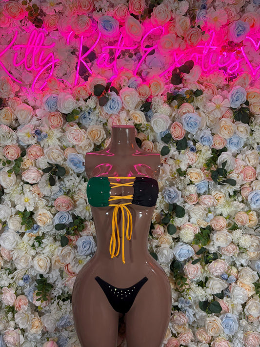 Jamaica Flag Two-Piece Bikini  Carnival Festival Outfit, Beachwear Swimsuit, Rave & Dancewear Costume