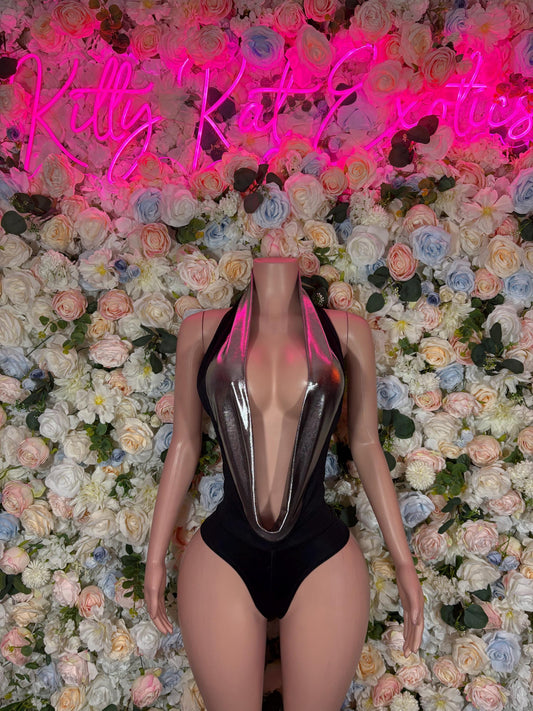 Bottlegirl Outfits One Piece Black Chrome Bodysuit  Exotic Dancewear for Performers, Raves, or Night Out | Sexy and Flattering Style