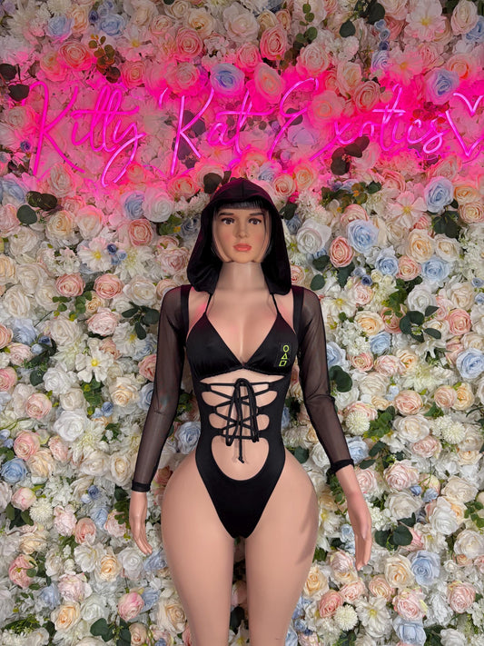 Halloween Costume, Womens Sexy Game Show Roleplay Outfit, Black Mask Cosplay, Mysterious Leader Uniform