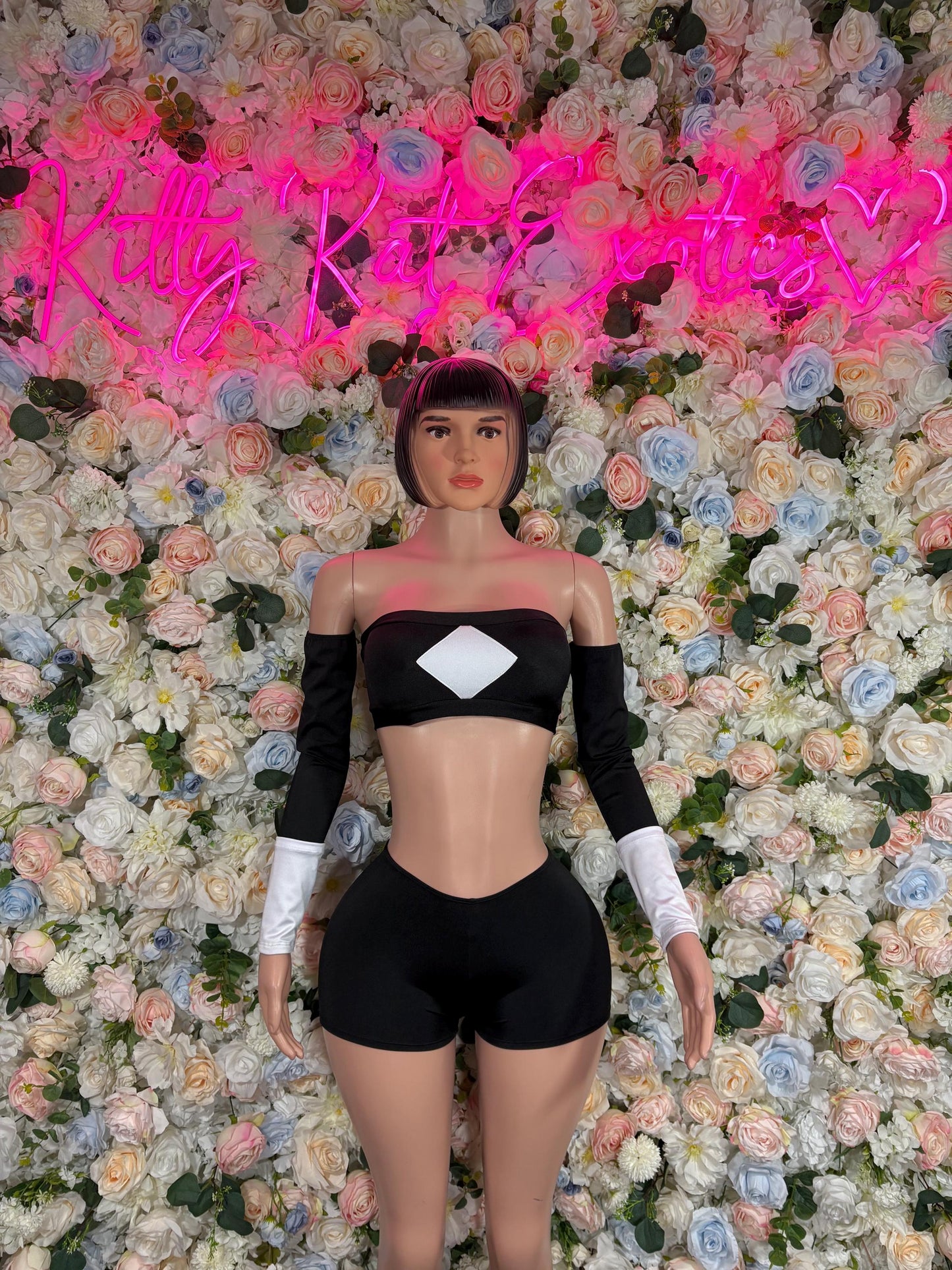 Halloween Costume Power Ranger Two Piece Black With Sleeves for Women, Bottlegirl Bartender Outfit, Cosplay