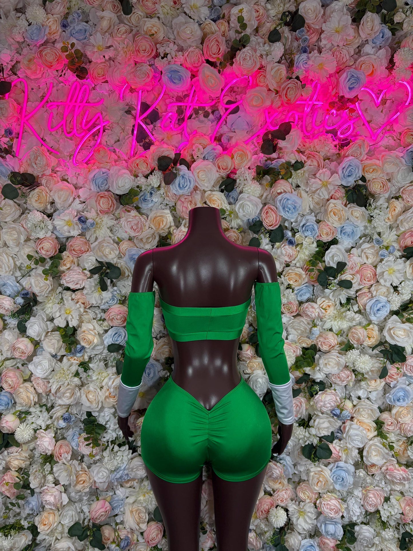 Halloween Costume Power Ranger Two Piece Green With Sleeves for Women, Bottlegirl Bartender Outfit, Cosplay