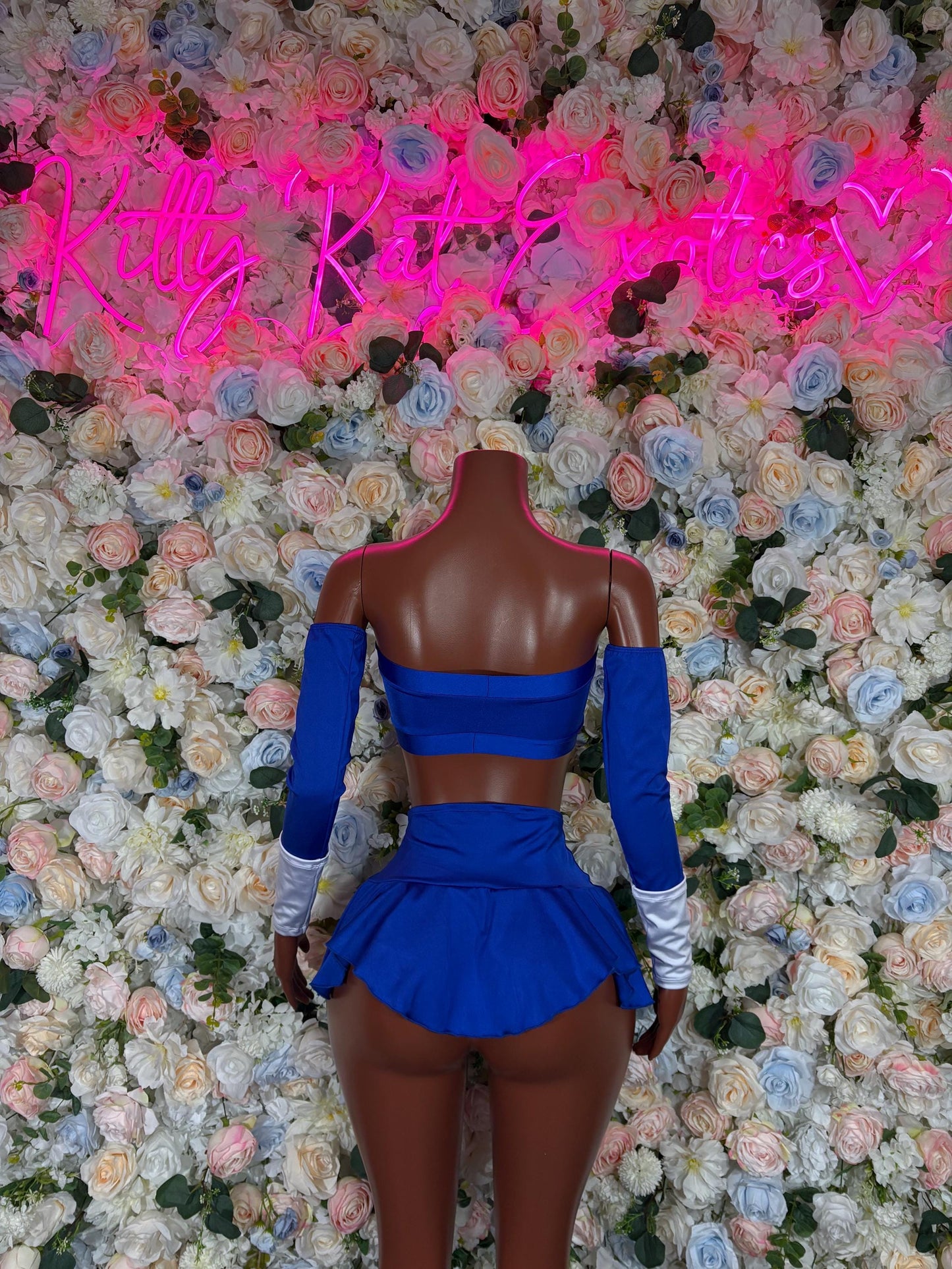 Halloween Costume Power Ranger Two Piece Blue With Sleeves for Women, Bottlegirl Bartender Outfit, Cosplay