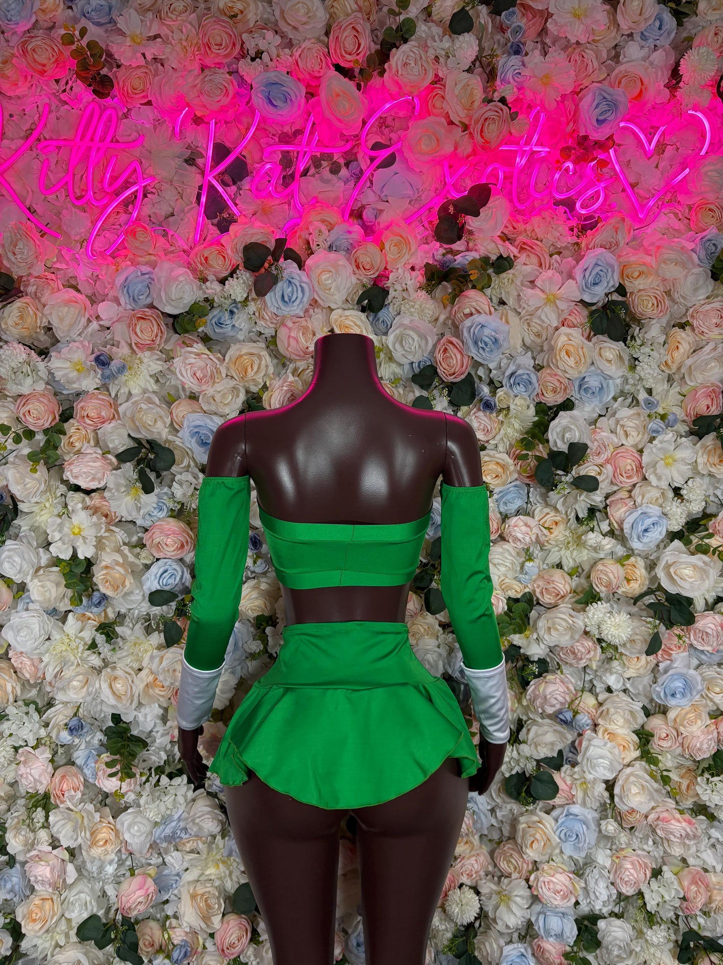 Halloween Costume Power Ranger Two Piece Green With Sleeves for Women, Bottlegirl Bartender Outfit, Cosplay