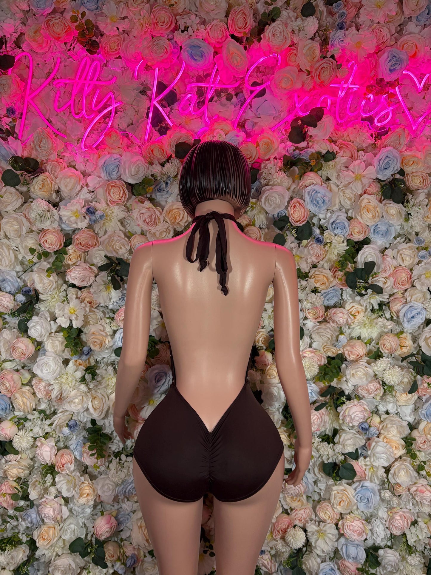 Brown Cross Neck Bodysuit: Exotic Dancewear Rave Outfit