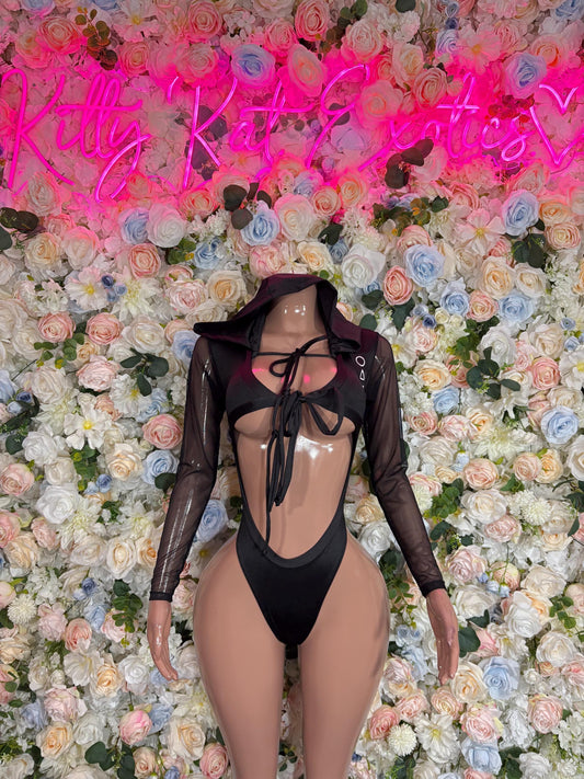 Halloween Costume, Womens Sexy Game Show Roleplay Outfit, Black Mask Cosplay, Mysterious Leader Uniform