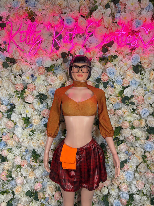 Velma Halloween Costumes Roleplay Outfit, Womens Cosplay Costume Bottlegirl Bartender Costume - (All Accessories Show In Photo Included)