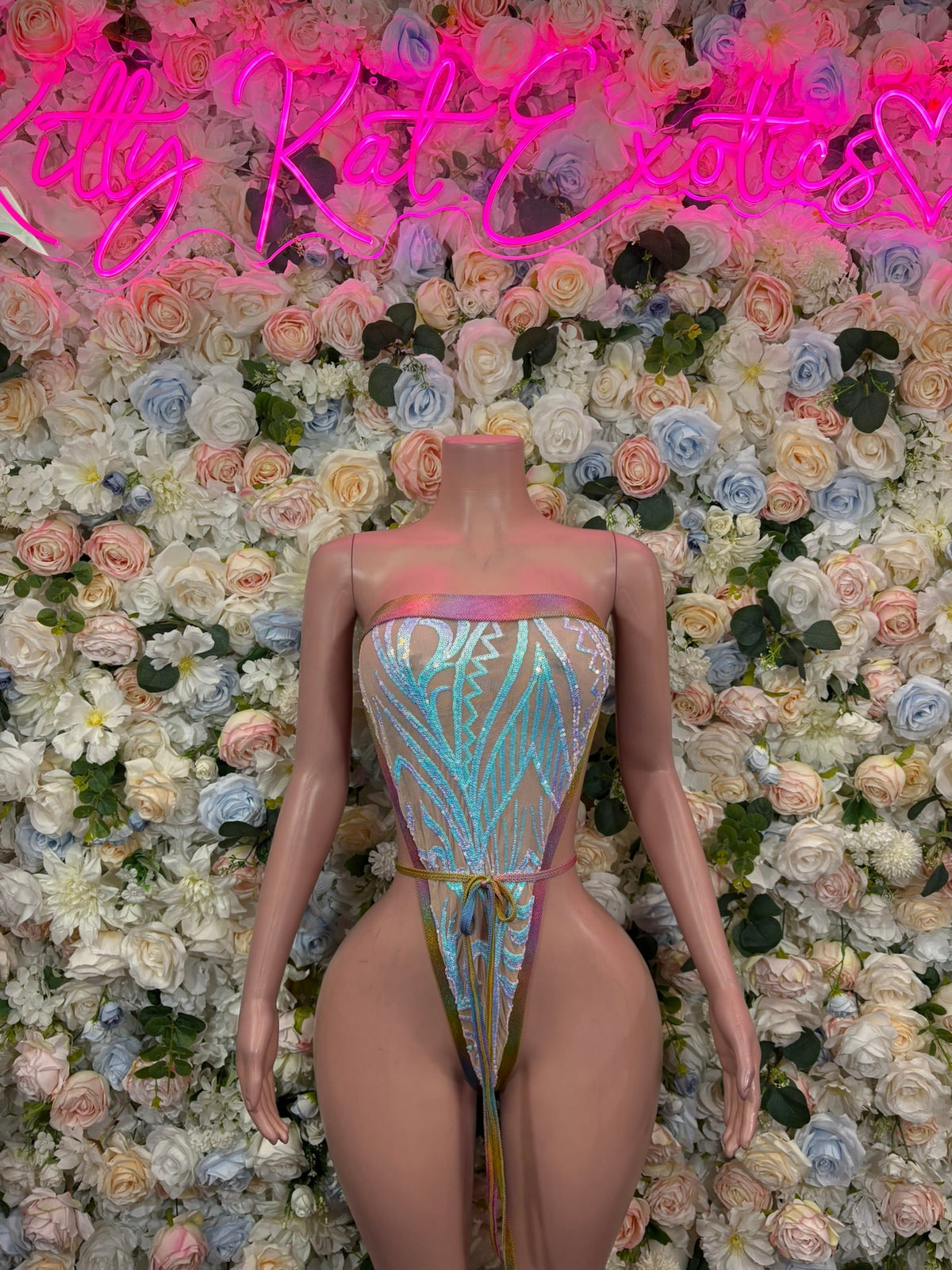 Iridescent Aqua Rave Bodysuit front view
