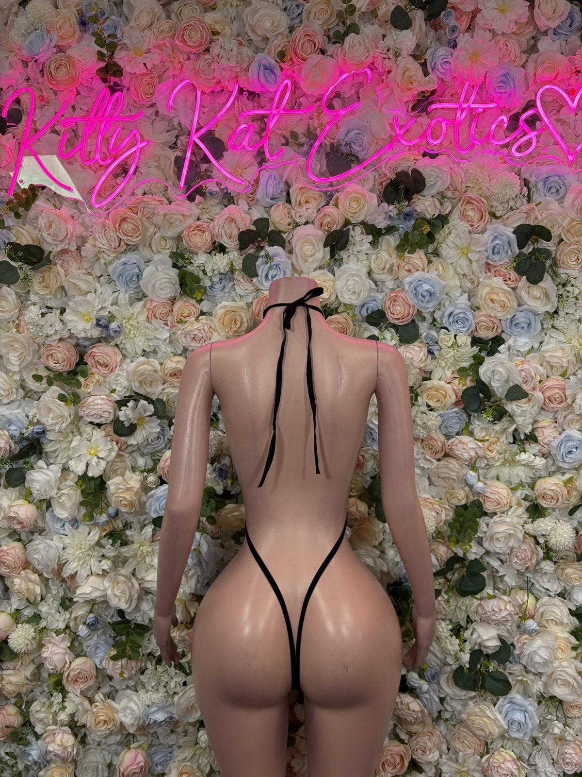 Backless sheer halter cutout bodysuit with open-back vertical seam