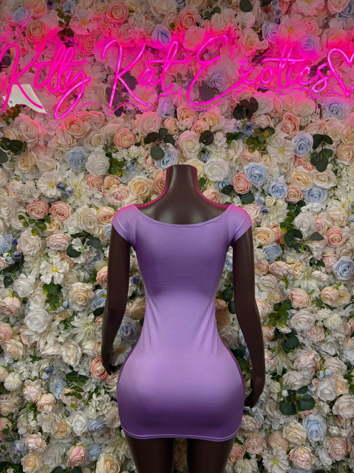 Lavender short-sleeve mini dress with corset-style lace-up front